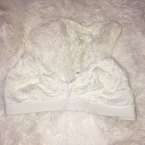 White lace racer back bralette.